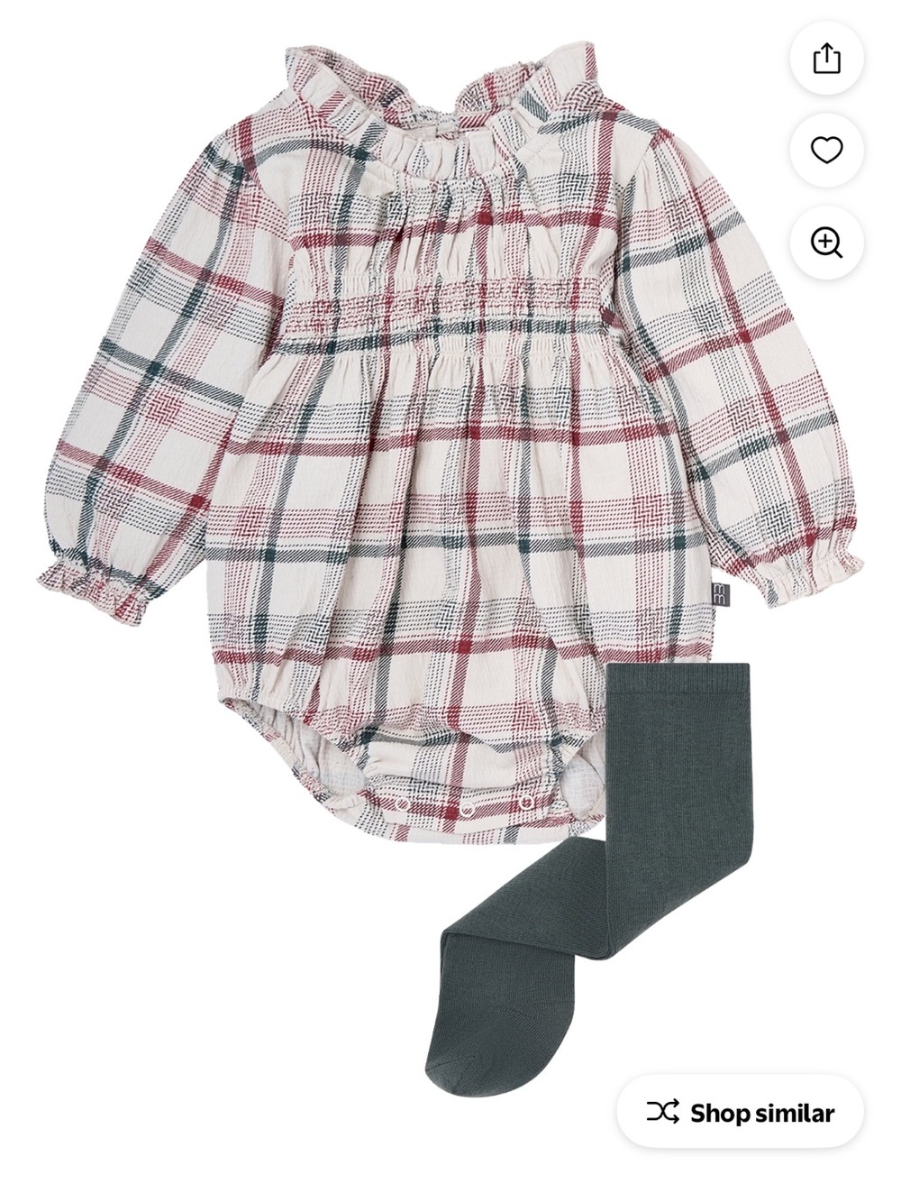 Modern Moments Girls Cream Plaid Bubble Romper Set w/ Tights